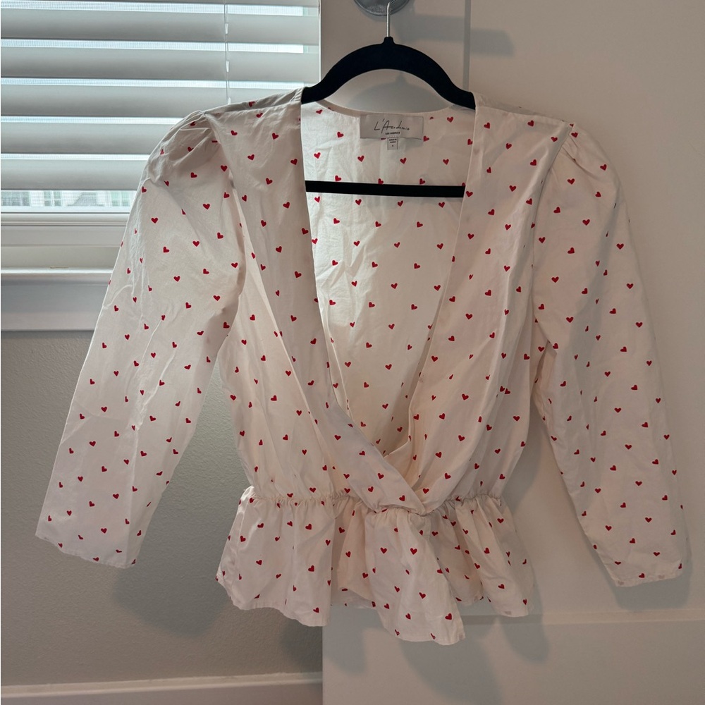 L'Academie Valentine’s Day White Blouse with Red Heart Print